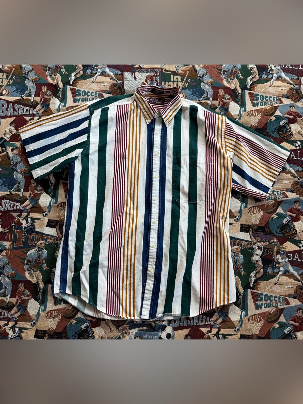 Vintage Men’s 90s Roundtree & Yorke Multicolored Striped Short Sleeve Shirt